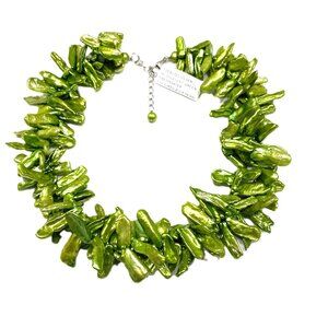 Ross Simons Two Row Celery Green Biwa Pearl Necklace with Sterling Silve…